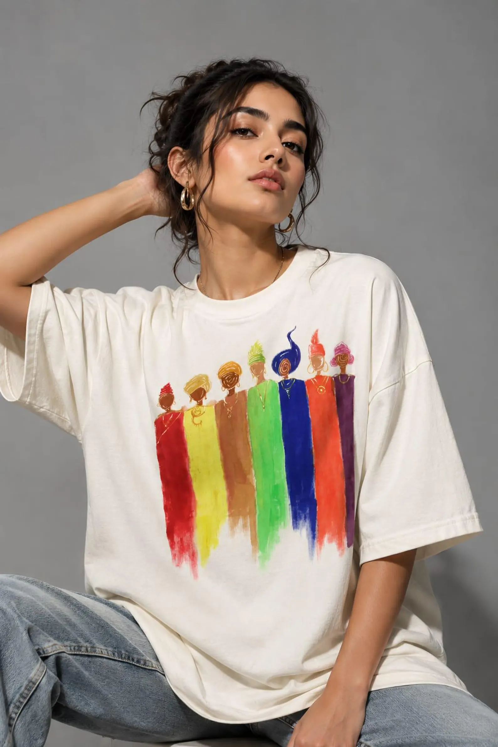 White Oversized Hand Painted Premium Cotton T-Shirt for Women | Artistic Graphic Tee | Wearable Art Oversized Shirt